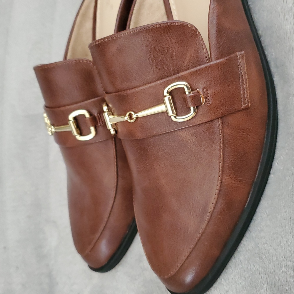 🆕️ DUNION Faux Leather Gold Chain Accent Slip-On Loafers WOMENS SIZE: 10M